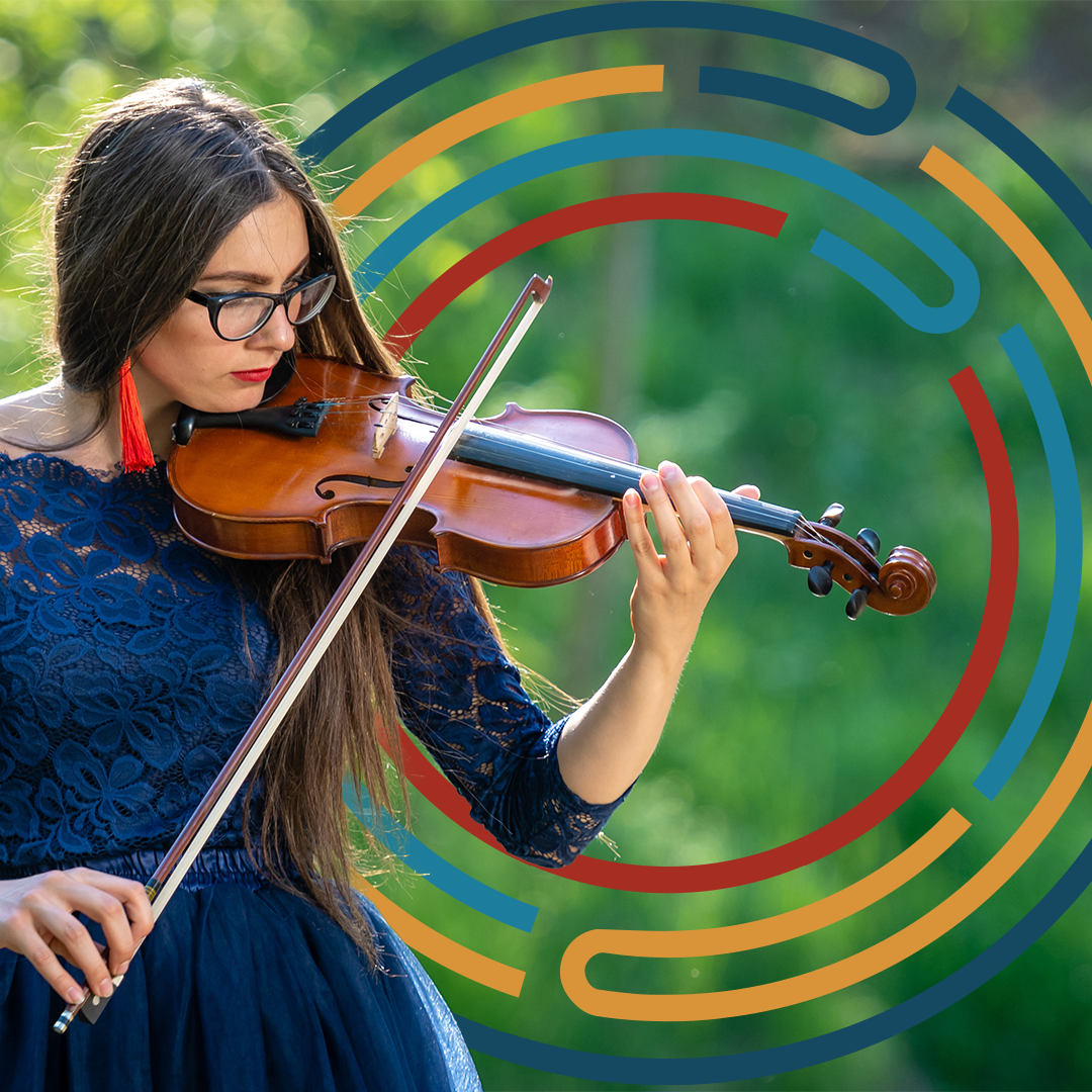woman in black dress playing violin - cmf