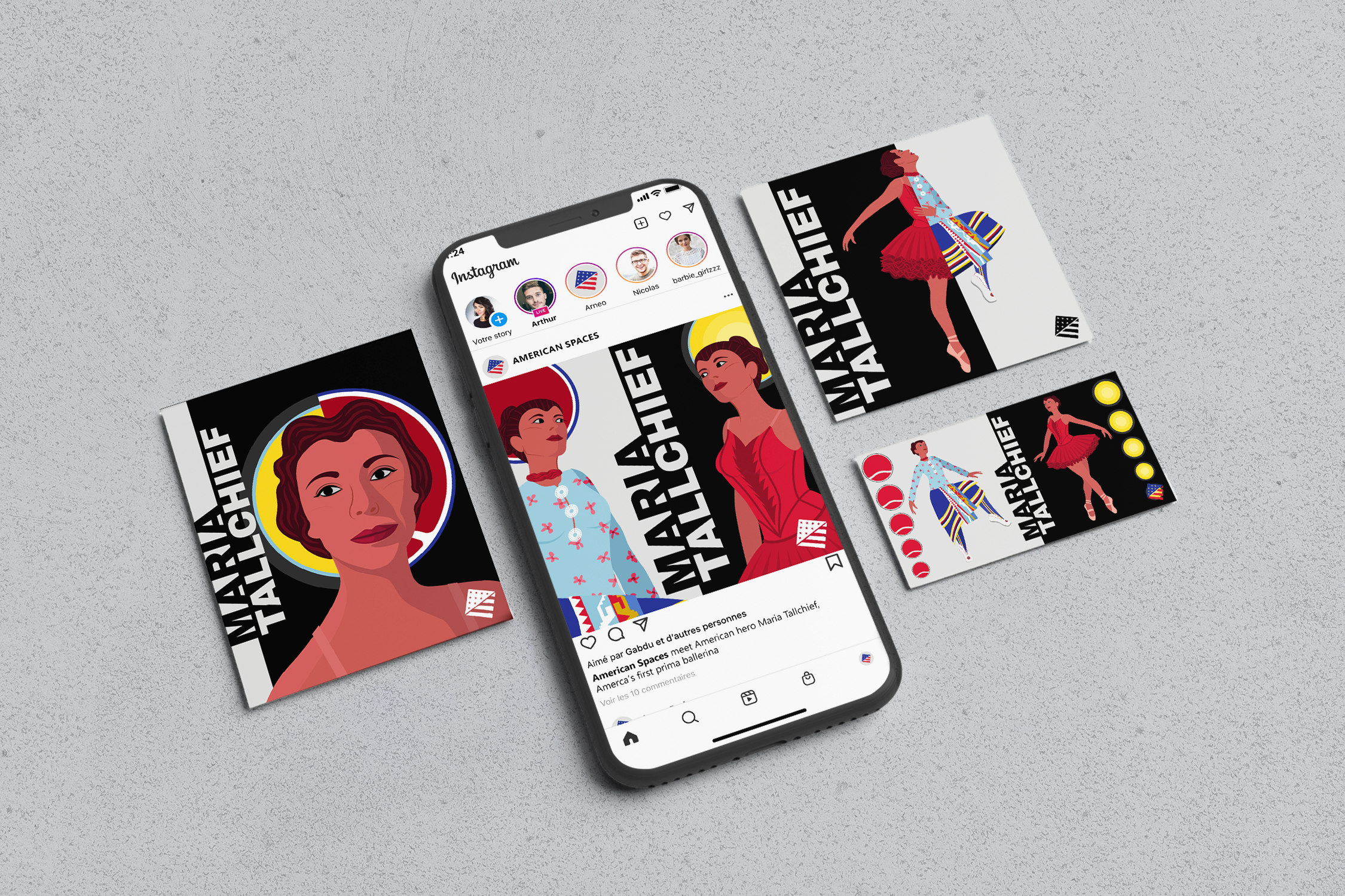 illustrations of maria tallchief displayed as content for social media posts