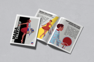 illustrations of maria tallchief in a printed zine containing content about maria tallchief