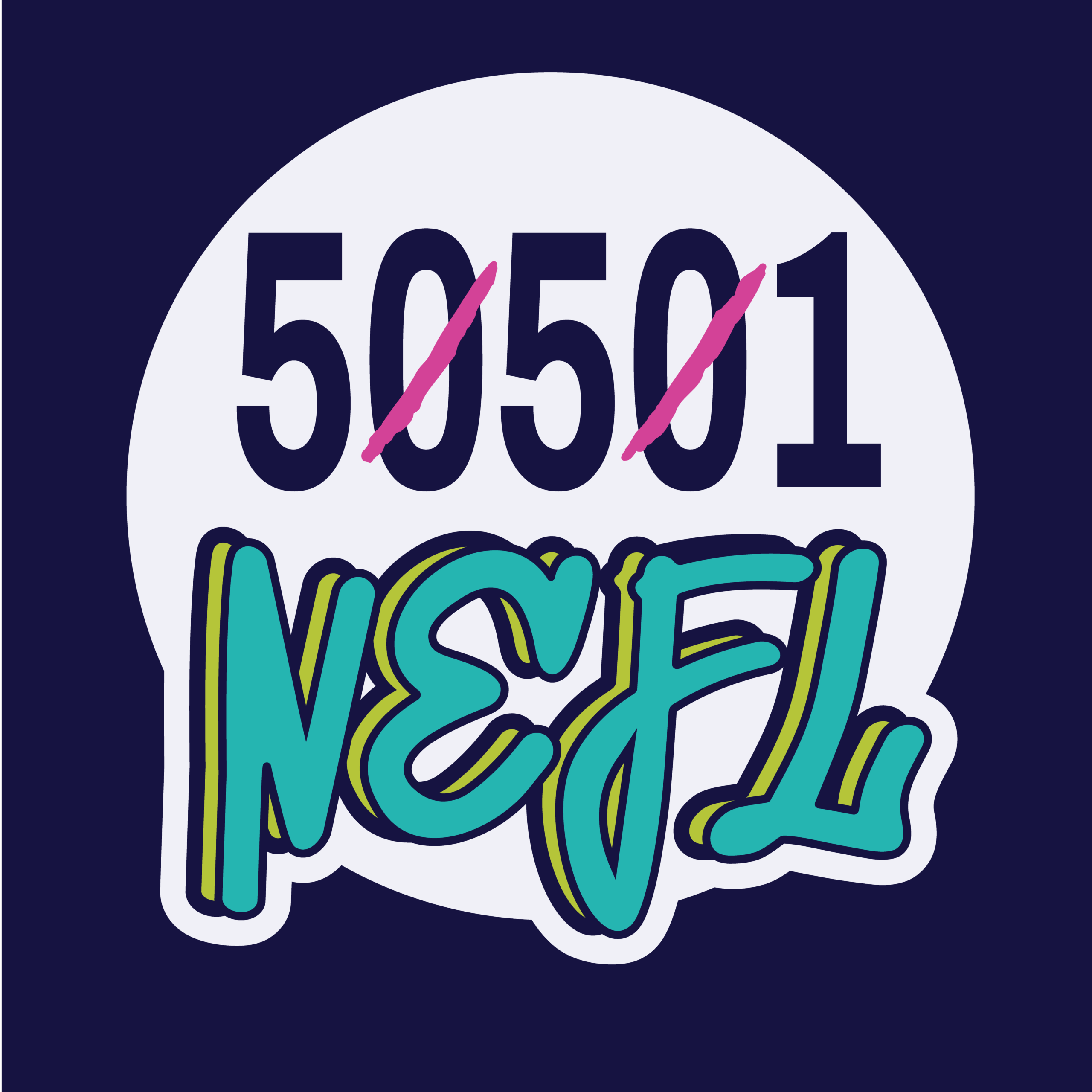 circle logo, light, teal letters